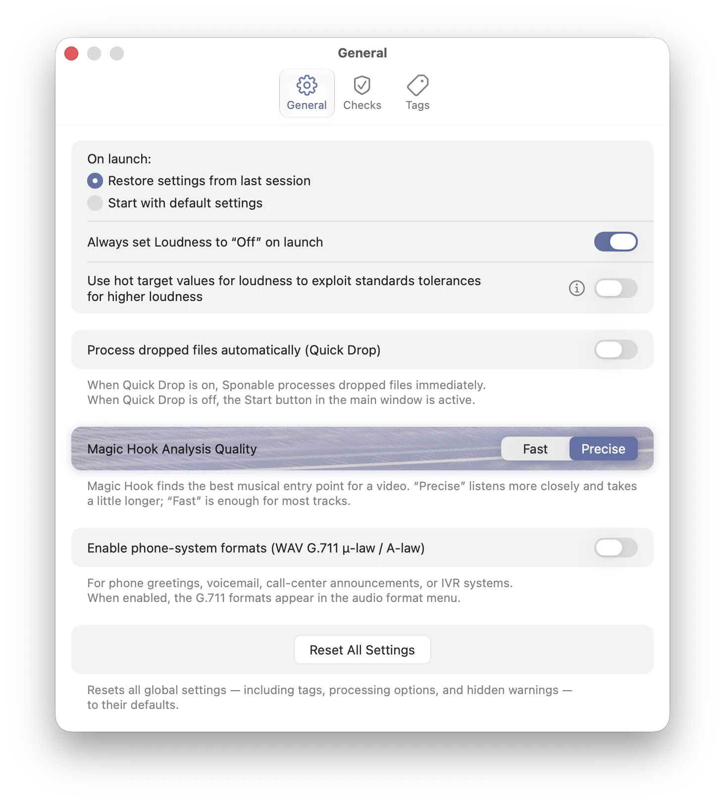 Sponable general settings