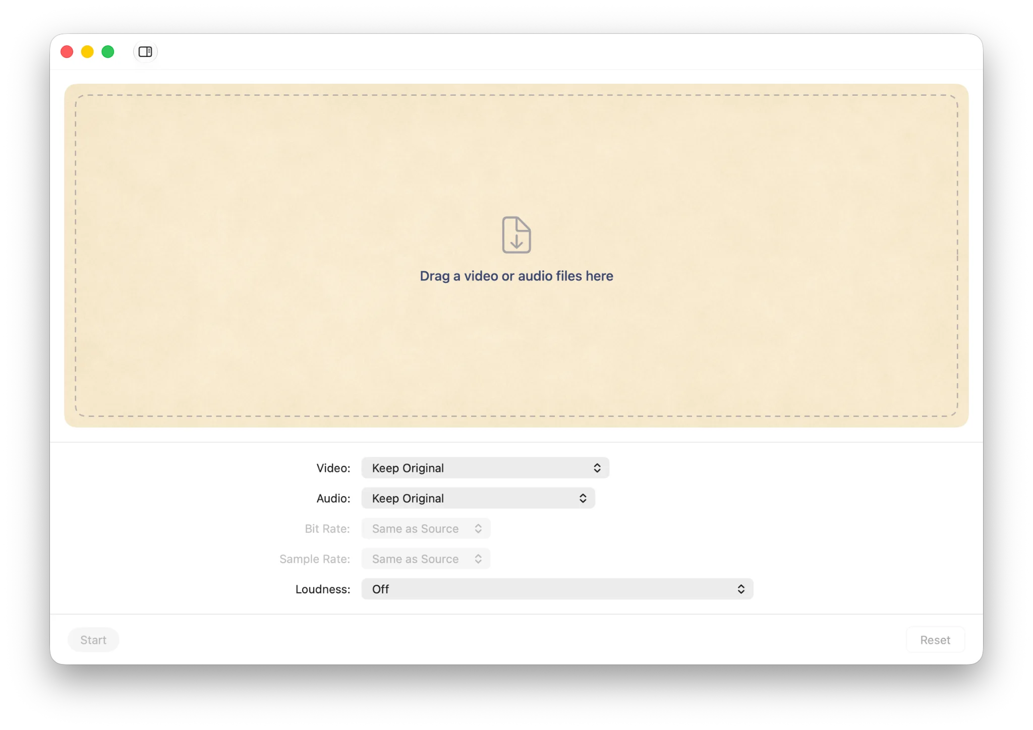 Sponable main window with a drag and drop area and export settings