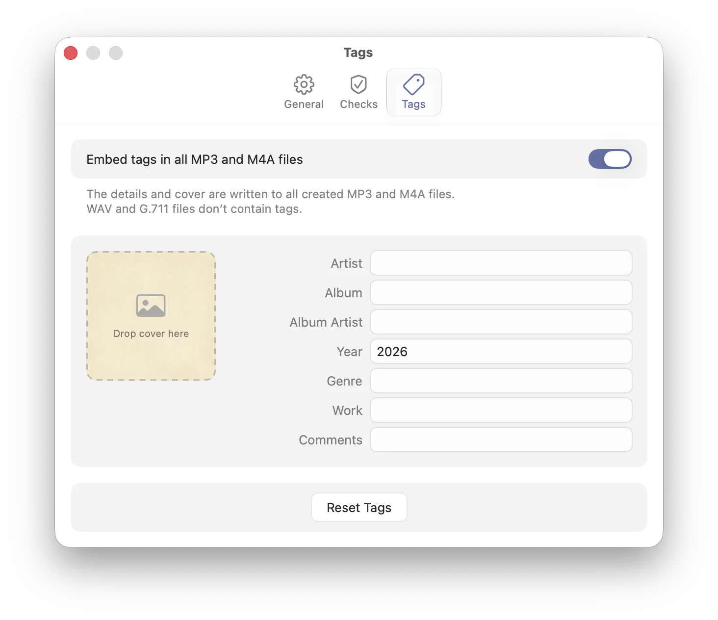 Sponable audio tag settings